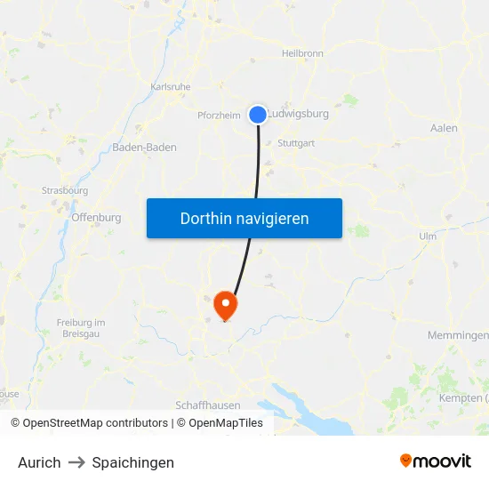 Aurich to Spaichingen map
