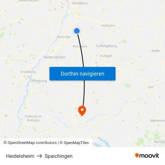 Heidelsheim to Spaichingen map