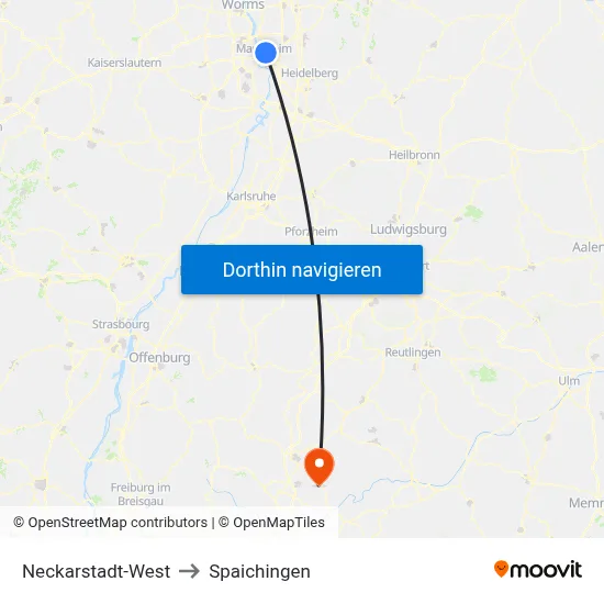 Neckarstadt-West to Spaichingen map