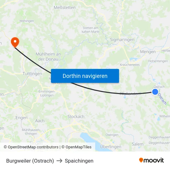 Burgweiler (Ostrach) to Spaichingen map