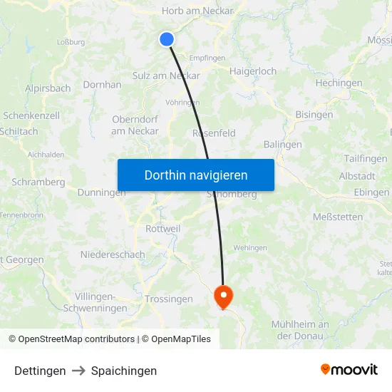 Dettingen to Spaichingen map