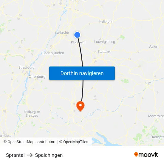 Sprantal to Spaichingen map