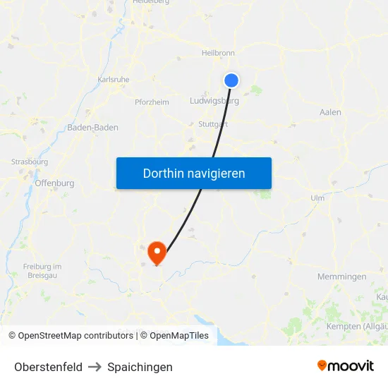 Oberstenfeld to Spaichingen map