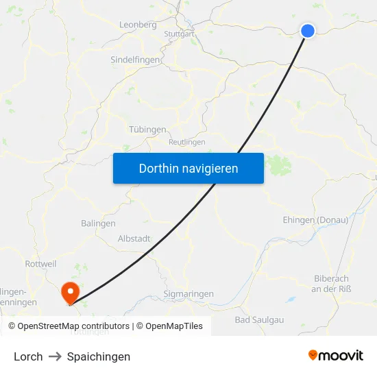 Lorch to Spaichingen map