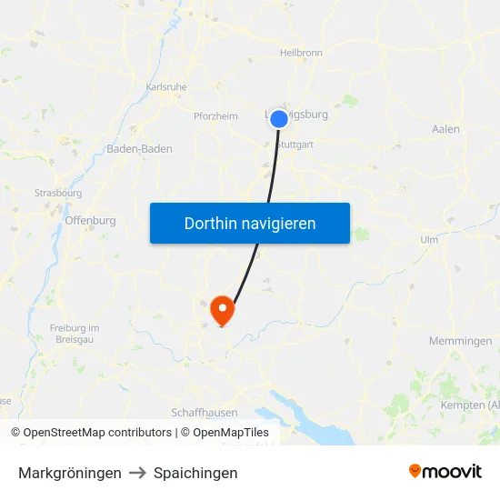 Markgröningen to Spaichingen map