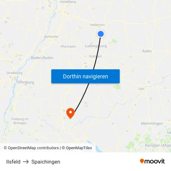 Ilsfeld to Spaichingen map