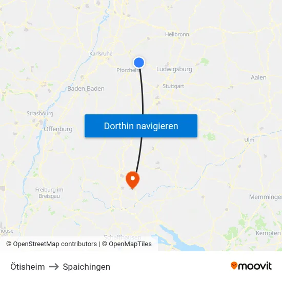 Ötisheim to Spaichingen map
