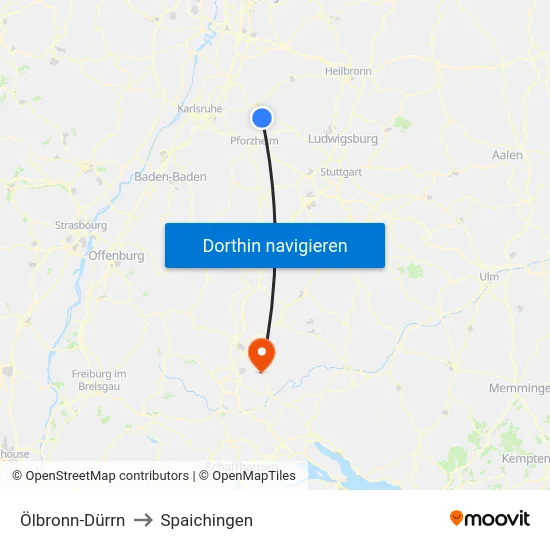 Ölbronn-Dürrn to Spaichingen map