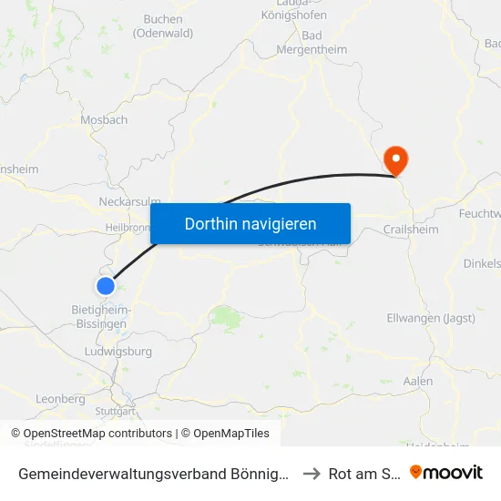 Gemeindeverwaltungsverband Bönnigheim to Rot am See map