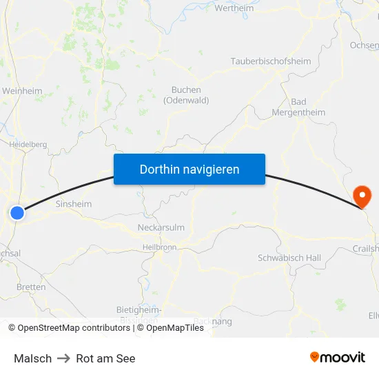 Malsch to Rot am See map