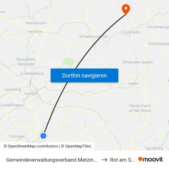 Gemeindeverwaltungsverband Metzingen to Rot am See map
