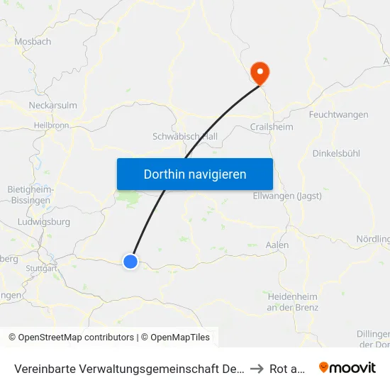 Vereinbarte Verwaltungsgemeinschaft Der Stadt Schorndorf to Rot am See map