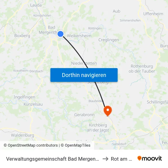 Verwaltungsgemeinschaft Bad Mergentheim to Rot am See map