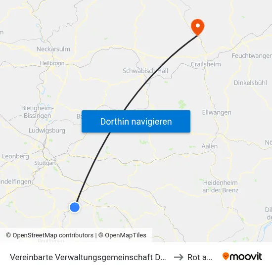 Vereinbarte Verwaltungsgemeinschaft Der Stadt Nürtingen to Rot am See map