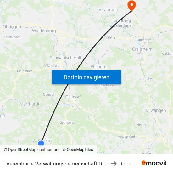 Vereinbarte Verwaltungsgemeinschaft Der Stadt Welzheim to Rot am See map