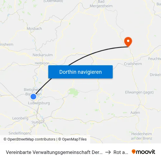 Vereinbarte Verwaltungsgemeinschaft Der Stadt Bietigheim-Bissingen to Rot am See map