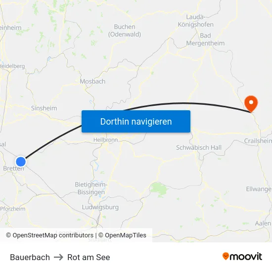 Bauerbach to Rot am See map