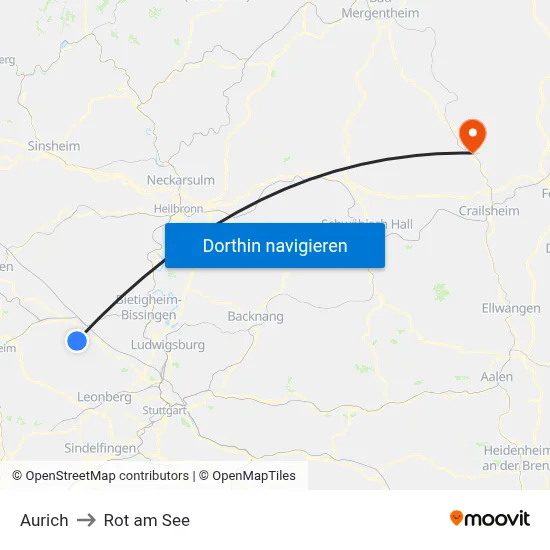 Aurich to Rot am See map