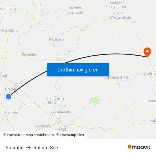 Sprantal to Rot am See map