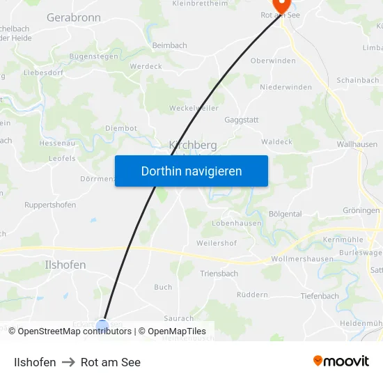 Ilshofen to Rot am See map
