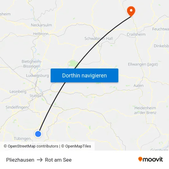 Pliezhausen to Rot am See map