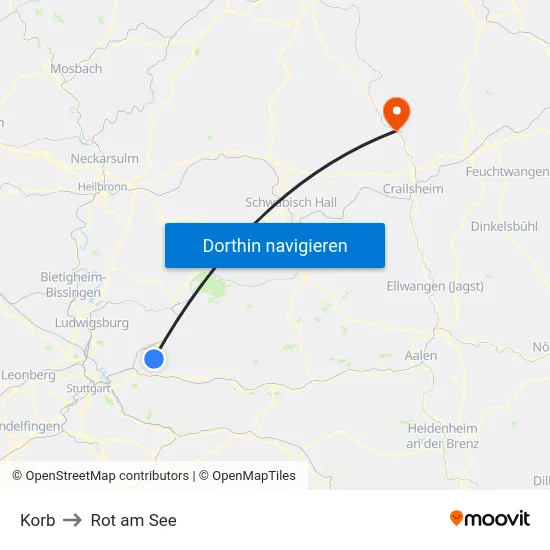 Korb to Rot am See map