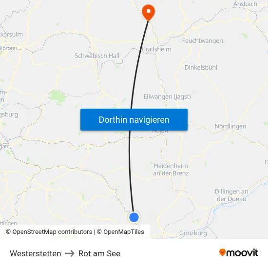 Westerstetten to Rot am See map