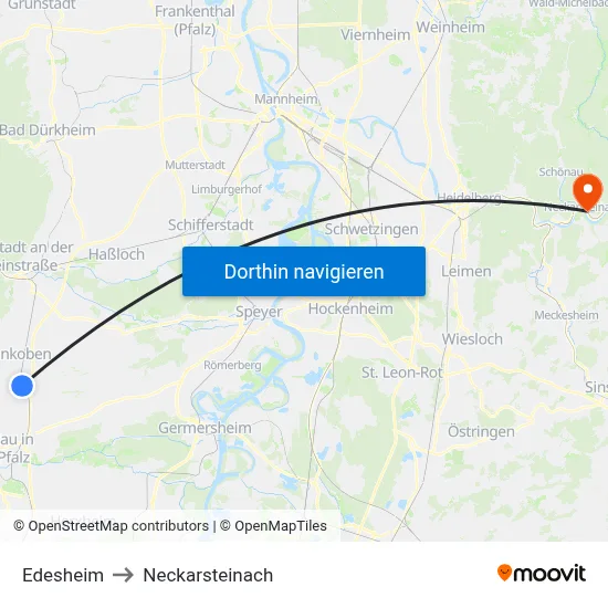 Edesheim to Neckarsteinach map