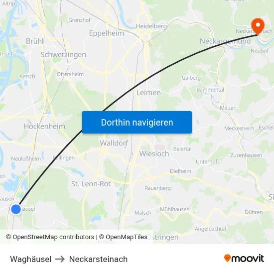 Waghäusel to Neckarsteinach map