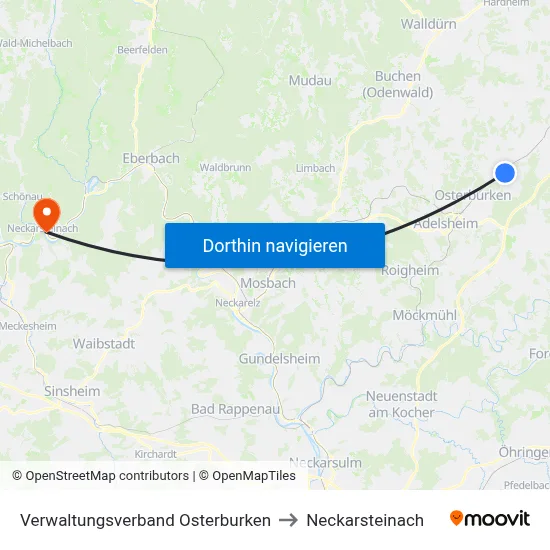 Verwaltungsverband Osterburken to Neckarsteinach map