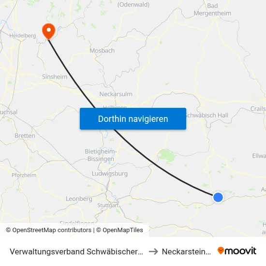 Verwaltungsverband Schwäbischer Wald to Neckarsteinach map