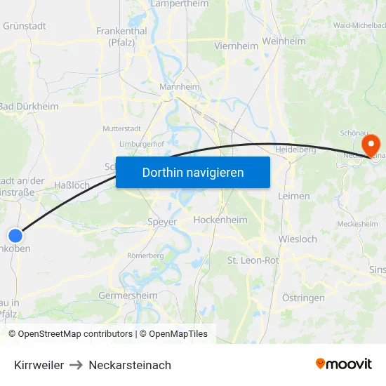 Kirrweiler to Neckarsteinach map