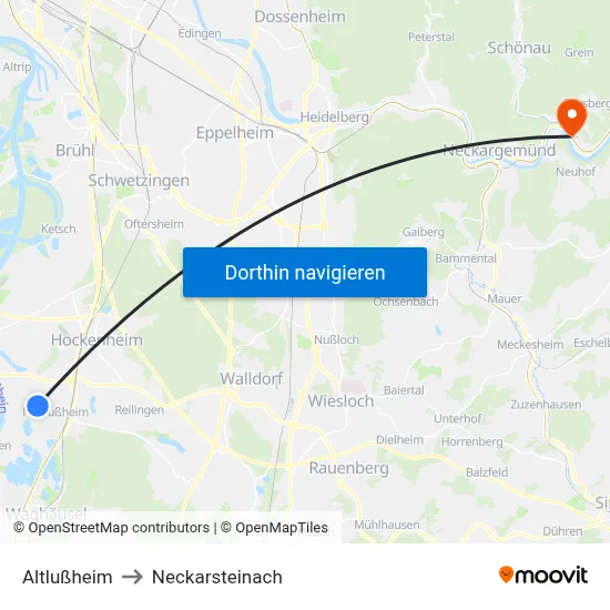 Altlußheim to Neckarsteinach map