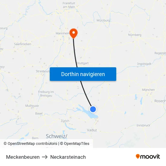 Meckenbeuren to Neckarsteinach map