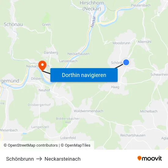 Schönbrunn to Neckarsteinach map