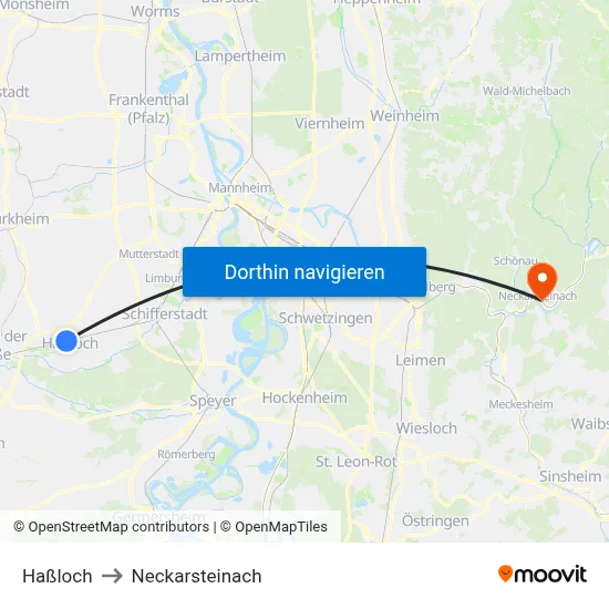 Haßloch to Neckarsteinach map