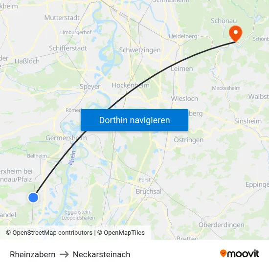 Rheinzabern to Neckarsteinach map