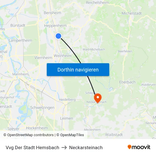 Vvg Der Stadt Hemsbach to Neckarsteinach map