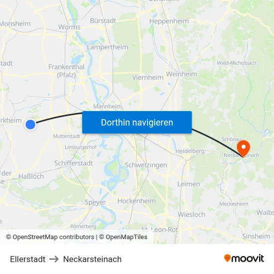 Ellerstadt to Neckarsteinach map