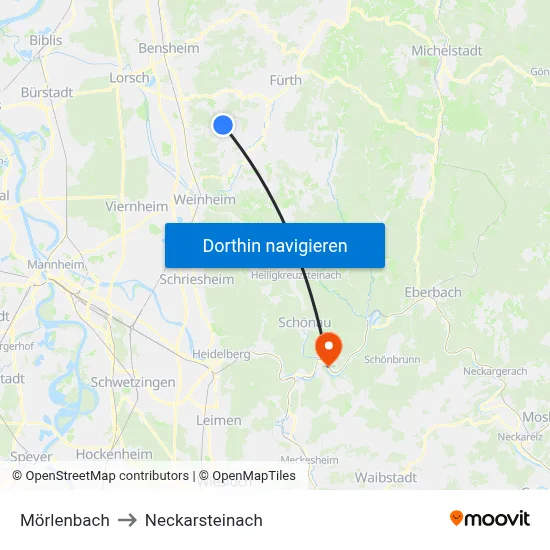 Mörlenbach to Neckarsteinach map