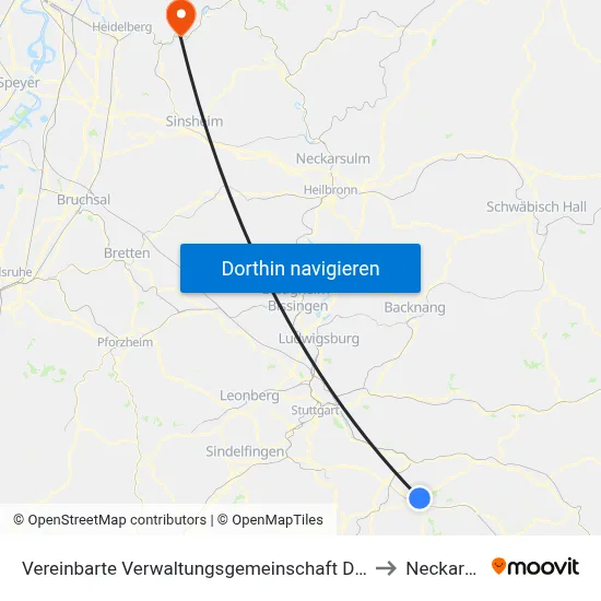 Vereinbarte Verwaltungsgemeinschaft Der Stadt Kirchheim Unter Teck to Neckarsteinach map