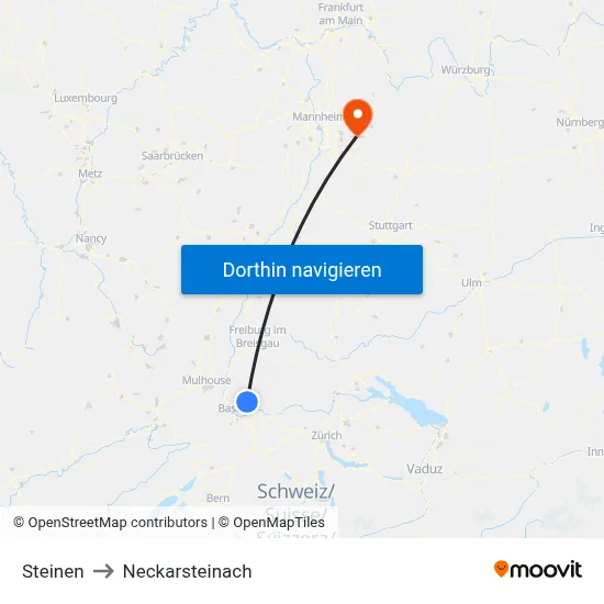 Steinen to Neckarsteinach map