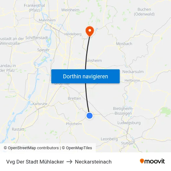 Vvg Der Stadt Mühlacker to Neckarsteinach map