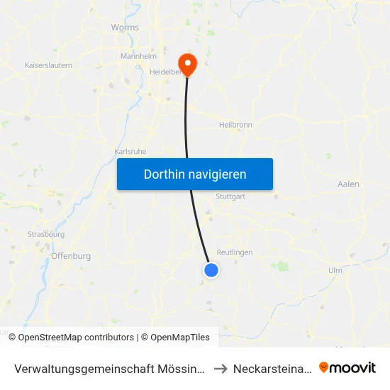 Verwaltungsgemeinschaft Mössingen to Neckarsteinach map