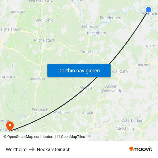 Wertheim to Neckarsteinach map