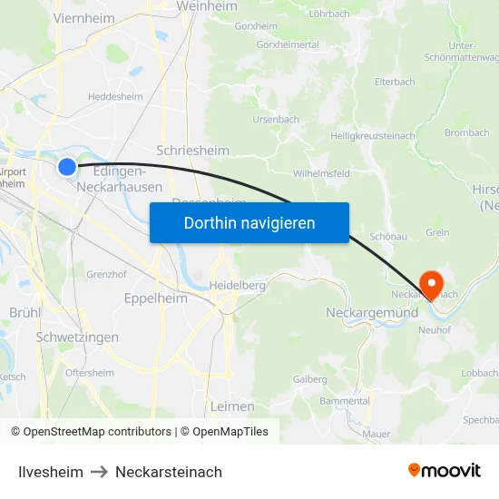 Ilvesheim to Neckarsteinach map