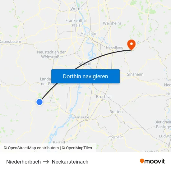 Niederhorbach to Neckarsteinach map