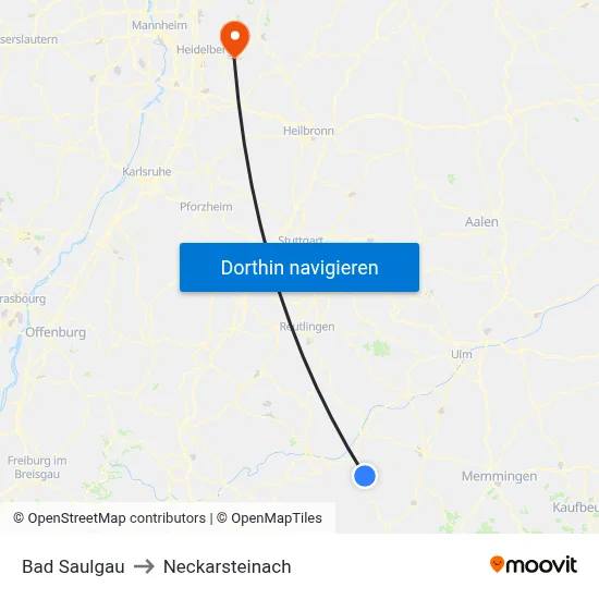 Bad Saulgau to Neckarsteinach map