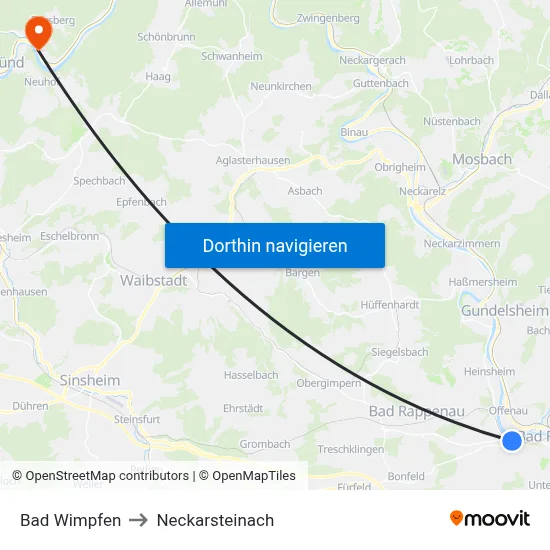 Bad Wimpfen to Neckarsteinach map