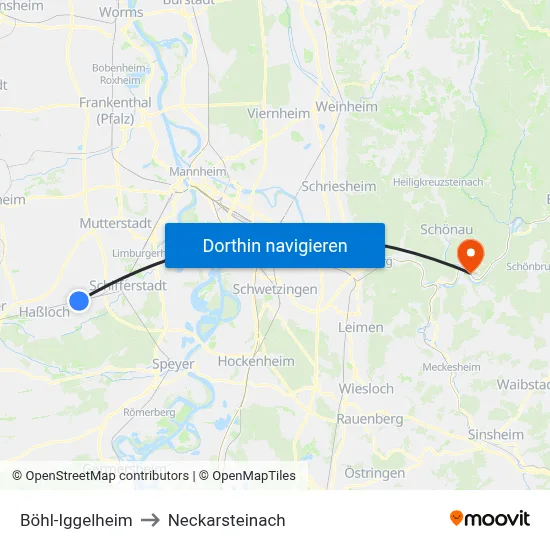 Böhl-Iggelheim to Neckarsteinach map